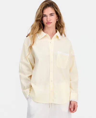 And Now This Petite Cotton Gingham Button-front Shirt, Macy's Exclusive In Yellow