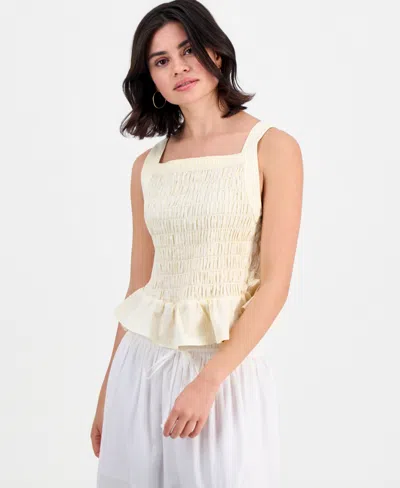 And Now This Petite Cotton Gingham Smocked Peplum Top, Macy's Exclusive In Yellow