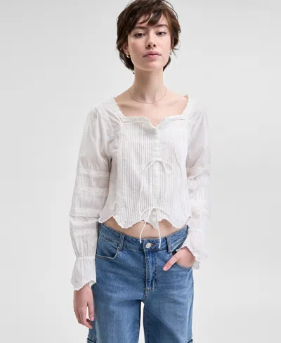 And Now This Petite Cotton Pleated Scallop-hem Blouse, Exclusively At Macy's In White