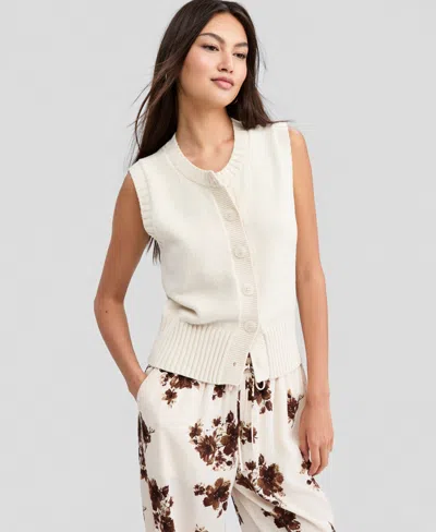 And Now This Petite Crewneck Button-front Sweater Vest, Macy's Exclusive In White