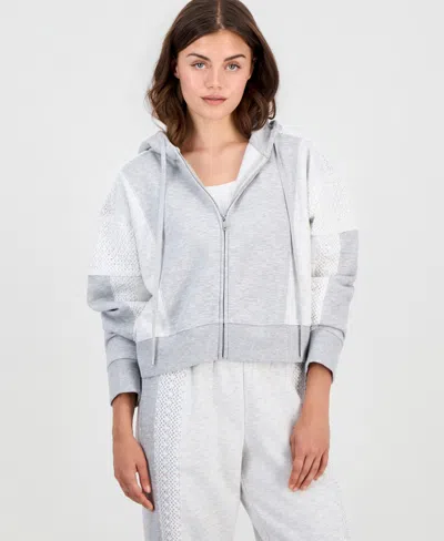 And Now This Petite Crochet-trim Zip-front Hoodie, Macy's Exclusive In Light Grey