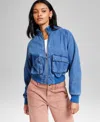 And Now This Now This Womens Denim Bomber Jacket Ribbed Scoop Neck Maxi Dress Created For Macys In Blue Wash