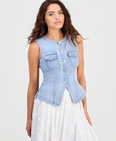And Now This Petite Denim Flyaway Vest, Macy's Exclusive In Blue