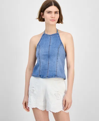 And Now This Petite Denim Halter-neck Seamed Top, Exclusively At Macy's