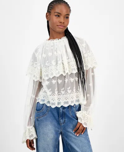 And Now This Petite Embroidered Cape Lace Top, Macy's Exclusive In White