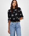 And Now This Petite Embroidered Puff-sleeve Blouse, Macy's Exclusive In Black