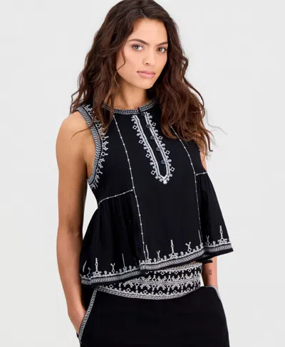 And Now This Petite Embroidered-trim Tank Top, Macy's Exclusive In Black