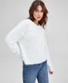 And Now This Petite Eyelash Applique Long-sleeves Sweater, Macy's Exclusive In White