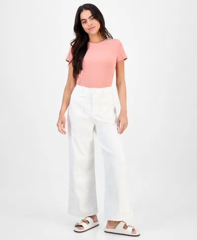 And Now This Petite Eyelet-embroidered Wide Leg Jeans, Exclusively At Macy's