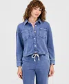 And Now This Petite Faux-denim Knit Button-front Shacket, Macy's Exclusive In Multi
