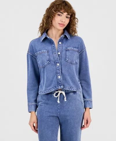 And Now This Petite Faux-denim Knit Button-front Shacket, Macy's Exclusive In Multi