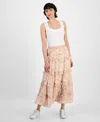 And Now This Petite Flora-print Tiered Skirt, Exclusively At Macy's In Pink Floral