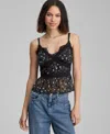 And Now This Petite Floral Lace-trim V-neck Tank, Macy's Exclusive In Black