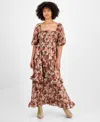 And Now This Petite Floral-print Puff-sleeve Maxi Dress, Macy's Exclusive In Brown