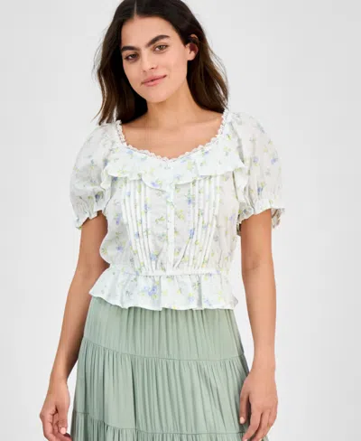 And Now This Petite Floral-print Ruffled Blouse, Exclusively At Macy's In White Floral