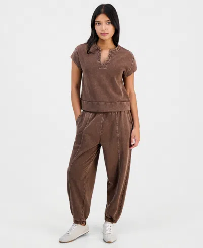 And Now This Petite French Terry Balloon-leg Pants, Macy's Exclusive In Animal Print