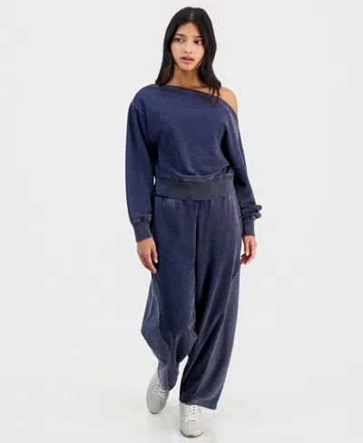 And Now This Petite French Terry Barrel-leg Pants, Macy's Exclusive In Purple