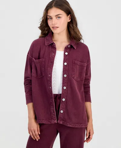 And Now This Petite French Terry Button-front Shacket, Macy's Exclusive In Red