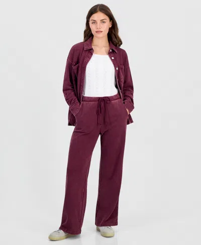 And Now This Petite French Terry Wide-leg Pants, Macy's Exclusive In Purple