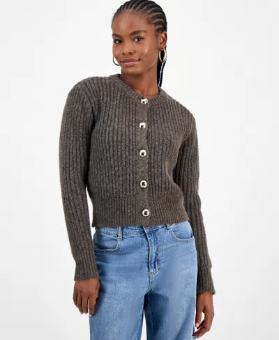 And Now This Petite Front-button Long Sleeve Cardigan, Macy's Exclusive In Gray