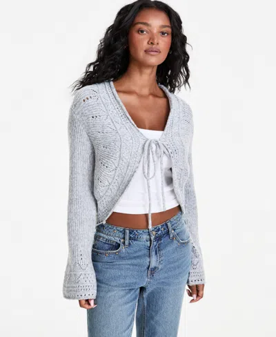 And Now This Petite Front-tie Cardigan Sweater, Macy's Exclusive In Casual Grey Heather