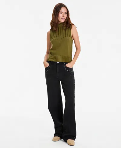 And Now This Petite Grommet High-rise Wide-leg Jeans, Macy's Exclusive In Black