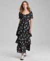 And Now This Petite Lace Trim Babydoll Dress In Black