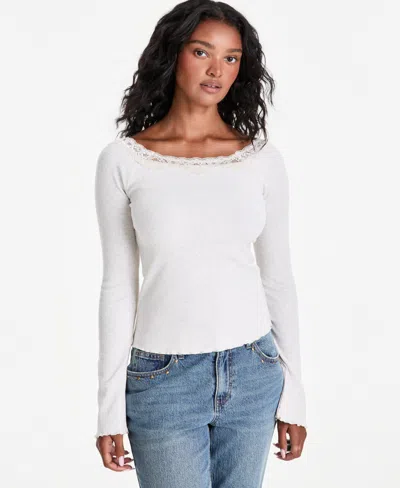And Now This Petite Lace Trim Scoop Knit Ribbed-knit T-shirt, Macy's Exclusive In White