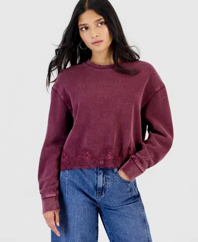 And Now This Petite Lace-trim Long-sleeve Fleece Lounge Top, Macy's Exclusive In Multi