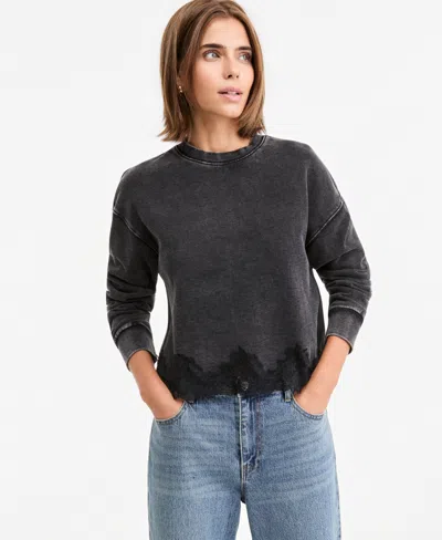 And Now This Petite Lace-trim Long-sleeve Fleece Lounge Top, Macy's Exclusive In Multi