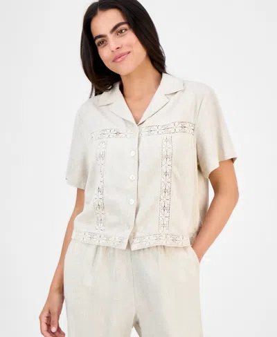And Now This Petite Linen-blend Camp Shirt, Exclusively At Macy's In Brown