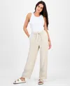 And Now This Petite Linen-blend Lace-inset Wide-leg Pants, Exclusively At Macy's In Neutral