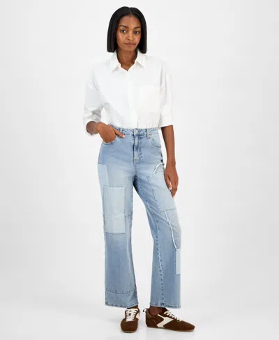 And Now This Petite Mixed-media Patch Jeans, Macy's Exclusive In Blue