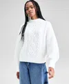 And Now This Petite Mock Neck Cable Sweater, Macy's Exclusive In White