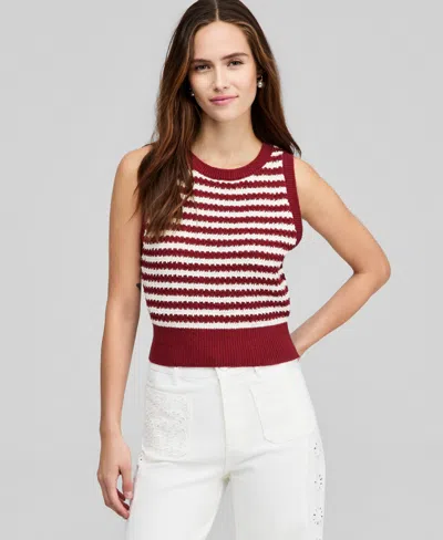 And Now This Petite Open-stitch Striped Sweater, Macy's Exclusive In Crimson Combo