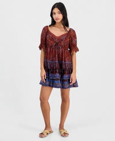 And Now This Petite Paisley Puff-sleeve Mini Dress, Macy's Exclusive In Multi
