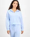 And Now This Petite Piped-trim Cropped Spread-collar Sweatshirt, Exclusively At Macy's In Blue Fall