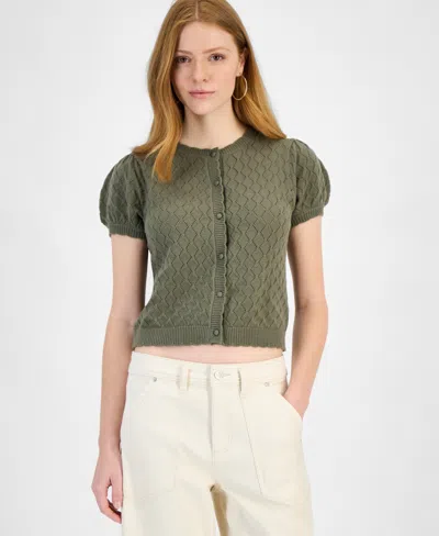 And Now This Petite Pointelle-knit Button-front Cardigan, Exclusively At Macy's In Crushed Oregano