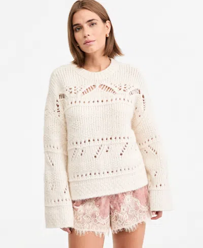 And Now This Petite Pointelle Long-sleeve Crewneck Sweater, Macy's Exclusive In Neutral