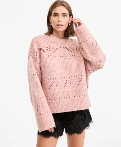 And Now This Petite Pointelle Long-sleeve Crewneck Sweater, Macy's Exclusive In Pink