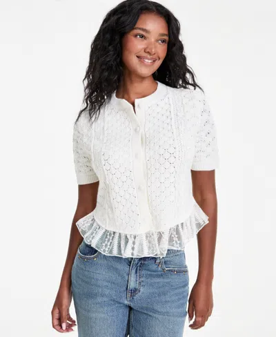 And Now This Petite Pointelle Short-sleeve Button-front Cardigan, Macy's Exclusive In White