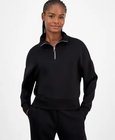 And Now This Petite Quarter-zip Long Sleeve Top, Macy's Exclusive In Black