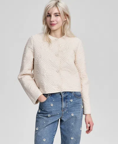 And Now This Petite Quilted Crewneck Rose Jacket, Macy's Exclusive In White