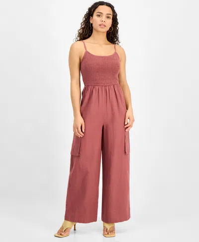 And Now This Petite Repeat Cargo-pocket Jumpsuit, Exclusively At Macy's In Sienna Dune