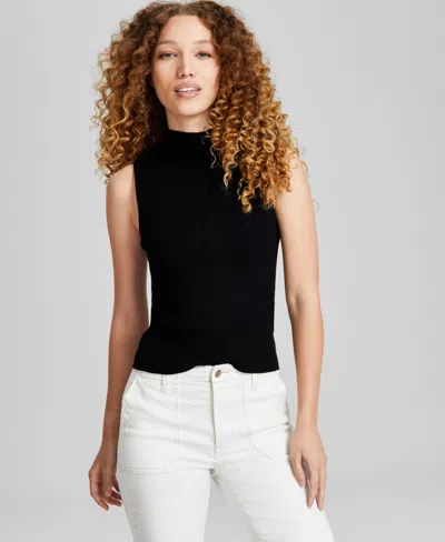 And Now This Petite Ribbed Mock Neck Sleeveless Sweater, Macy's Exclusive In Black