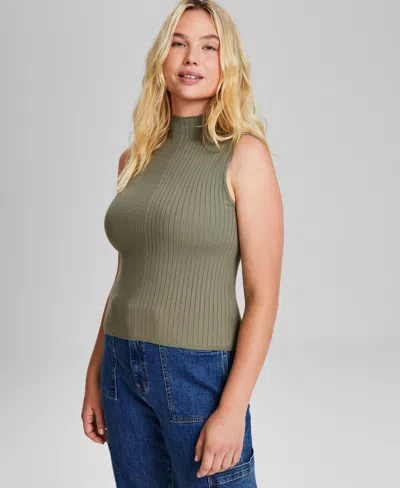 And Now This Petite Ribbed Mock Neck Sleeveless Sweater, Macy's Exclusive In Green