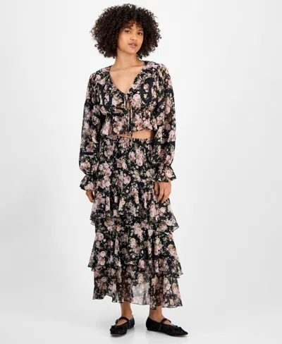 And Now This Petite Ruffle Set Tiered Skirt In Black