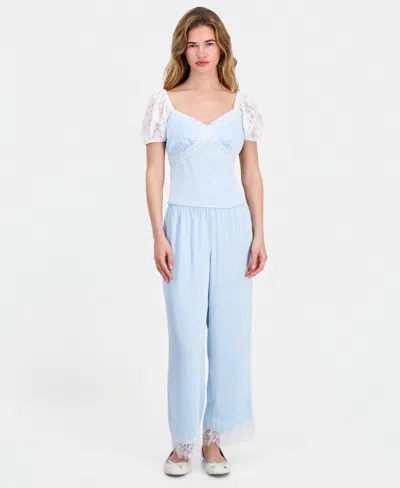 And Now This Petite Satin Lace-trim Ankle Pants, Macy's Exclusive In Blue