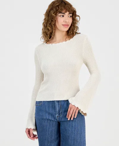 And Now This Petite Scalloped-trim Bell-sleeve Sweater, Macy's Exclusive In White