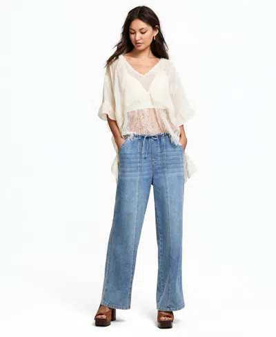And Now This Petite Seamed Slouchy Tie-waist Jeans, Macy's Exclusive In Blue